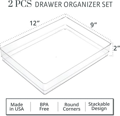 STORi SimpleSort 2-Piece Stackable Clear Drawer Organizer Set | 12" x 9" x 2" - Image 2