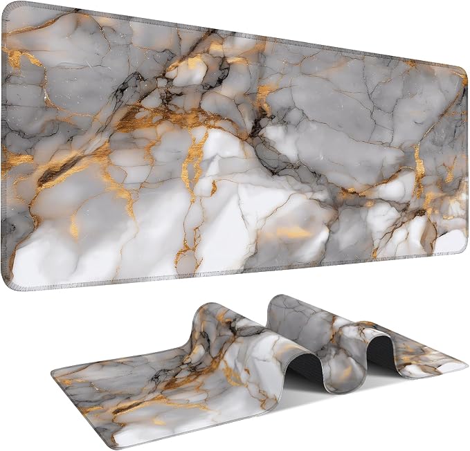 Marble Stripes Gaming Mouse Pad 35.4"x15.7"Desk Mat Anti-Slip Rubber Base & by ANNAQUEEN