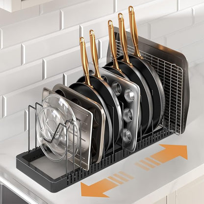 Pots and Pans Organizer under Cabinet, Expandable Pot Lid Organizer Holder - Image 8