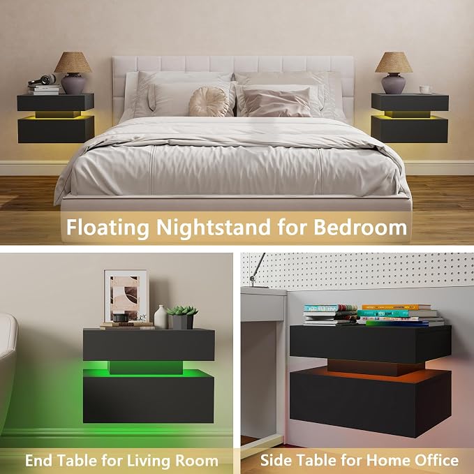 Vibe & Dine Floating Nightstand Set of 2, Wall Mounted Night Stand - Image 4