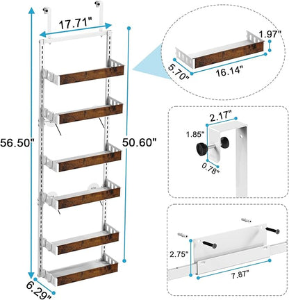 bukfen Over the Door Pantry Organizer, 6-Tier Adjustable Wooden Basket Kitchen - Image 2