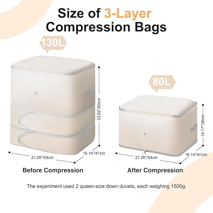Comforter Storage Bag - 130L Large Capacity Blanket Storage Bags 3-Layer Ultra - Image 2