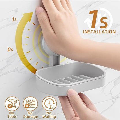 LEVERLOC Soap Dish Holder for Shower Suction Cup Wall Mounted Self Draining - Image 2