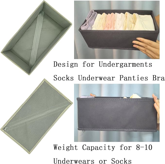 Socks Drawer Organizer Set of 3 Pack Light Grey, Small Underwear Dividers - Image 3