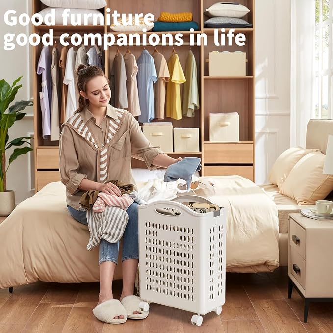 Rolling Laundry Hamper with Wheels - 14W×7.5D×21H Ventilated Plastic Laundry - Image 4