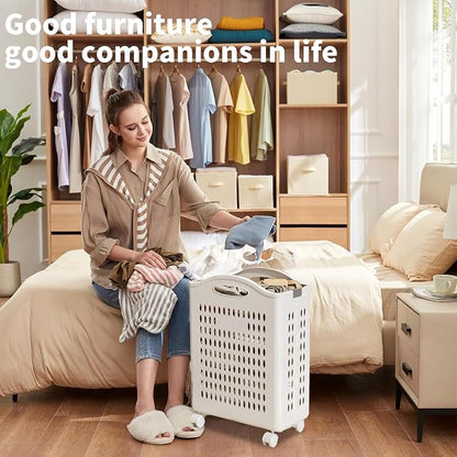 Rolling Laundry Hamper with Wheels - 14W×7.5D×21H Ventilated Plastic Laundry - Image 4