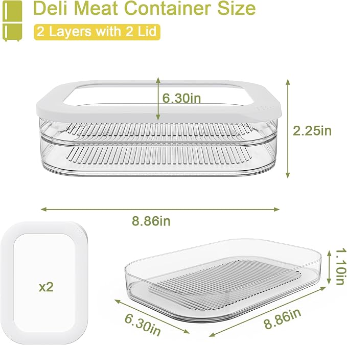 2 Pcs Deli Meat Container for Fridge, Stackable Bacon Lunch Meat Container for - Image 3