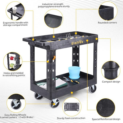 ELAFROS Heavy Duty Plastic Utility Cart 34 x 17 Inch - Image 4