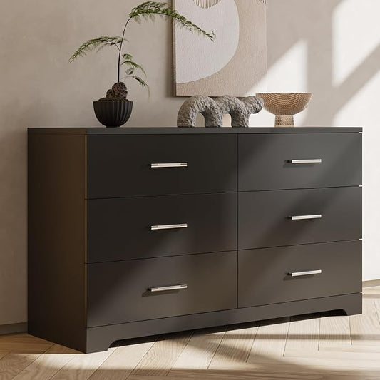 Karl home 6 Drawer Dresser, Wood Black Vanity Drawer Cabinet, Bedroom Storage by Karlhome
