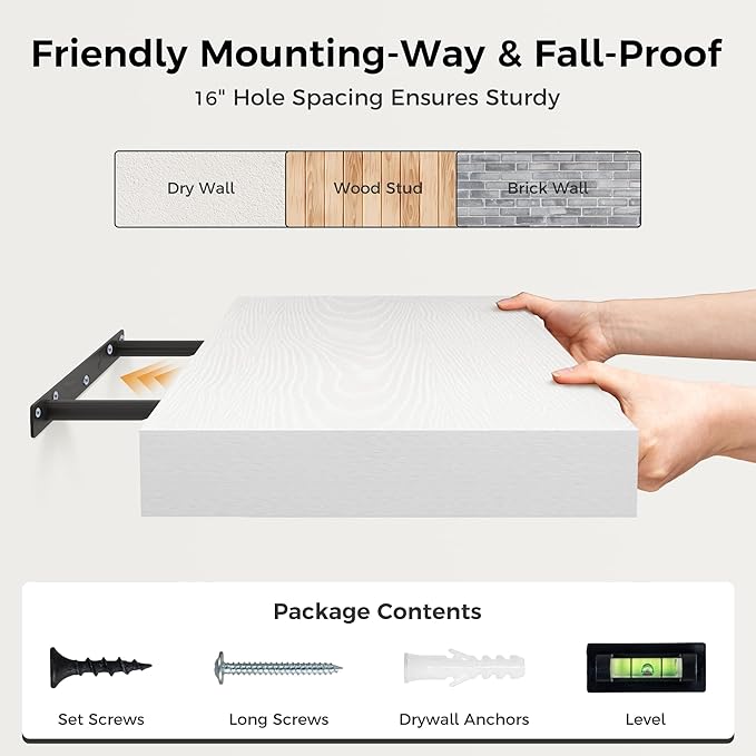 Fun Memories White Floating Shelves 55 Inch Long, 12 Inch Deep Floating Shelves - Image 6