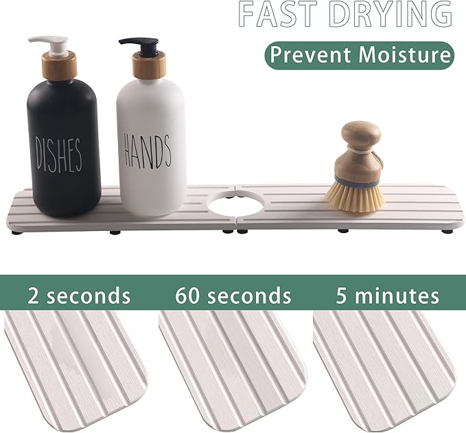 20inch x 4inch Kitchen Sink Faucet Mat, Water Absorbing Stone Faucet Splash - Image 3