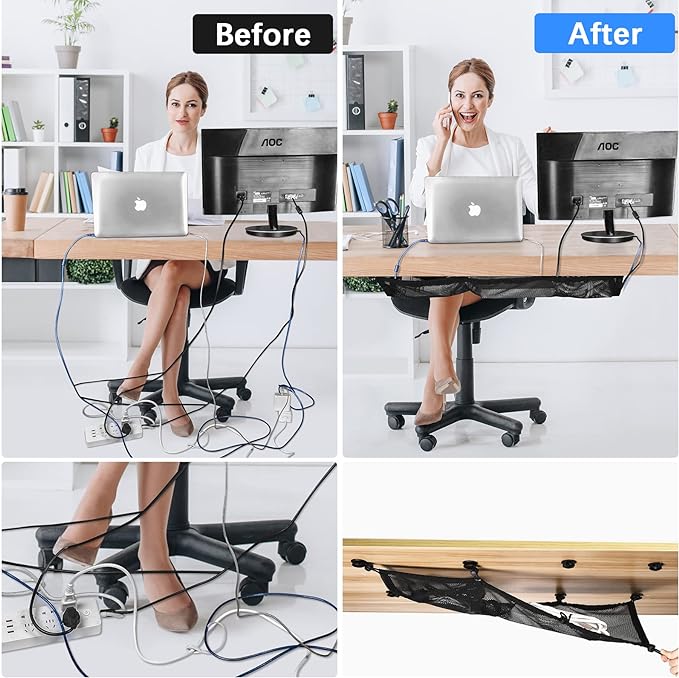 ZZM Privacy Mesh Cable Manager, Under Desk Wire Net, 26 x 10 Inches - Image 2