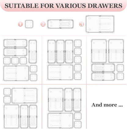 DILIBRA 16 Pcs Clear Extendable Drawer Organizer, Adjustable Drawer Storage - Image 7