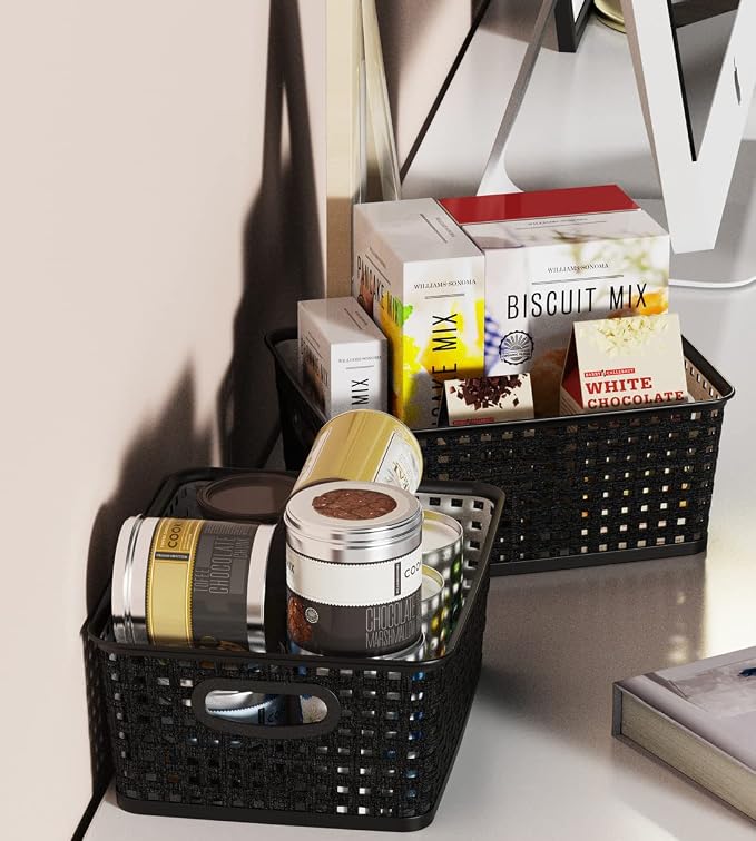 WYT 12-Pack Plastic Small Shelf Storage Weave Baskets - Image 6