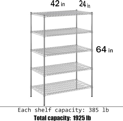 24" Deep x 42" Wide x 64" Height Wire Shelving Kit | 5-Tier | NSF Commercial - Image 3
