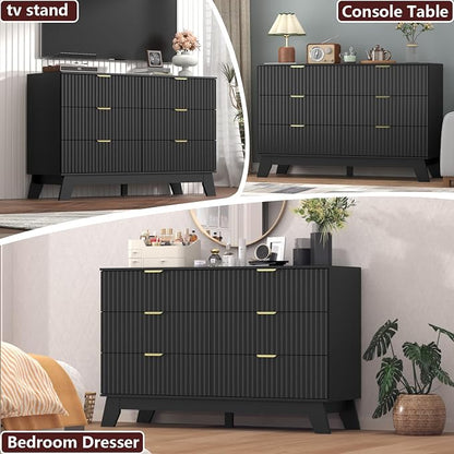 Fluted Dresser for Bedroom, 6 Drawer Dresser for Closet, Storage Cabinet and - Image 4