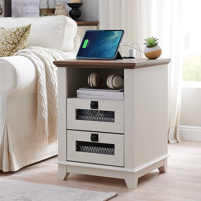 Nightstand with Charging Station, OKD 18'' Industrial & Farmhouse Square End by OKD
