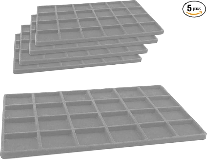 Novel Box 5 Pack 24-Slot Gray Liner Jewelry Storage Tray Inserts 14.75x8.25x1 by NovelBoxCompanyLtd