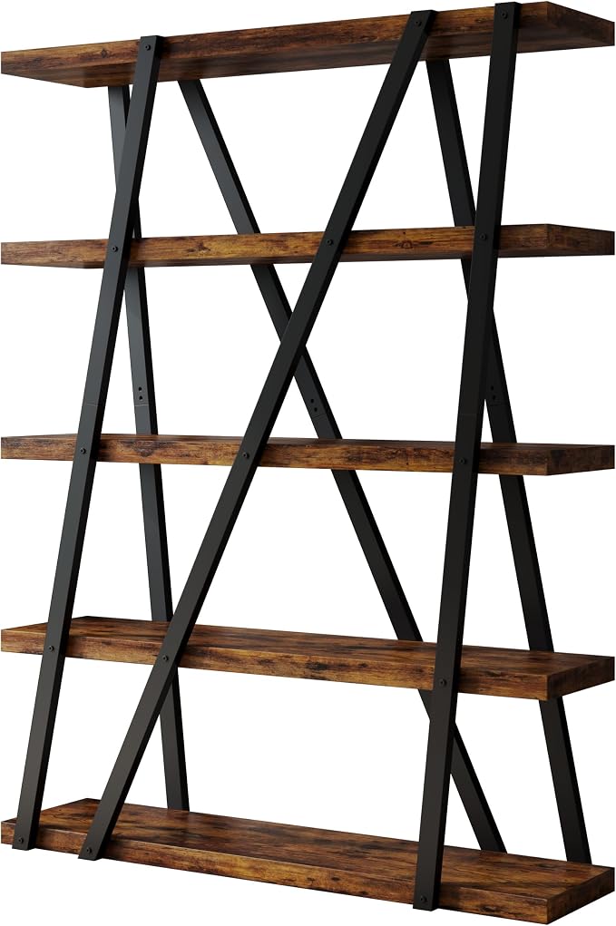 FUSUNBAO Unique 5-Tier Wooden and Metal Frame Bookshelf, Vintage Industrial by FUSUNBAO