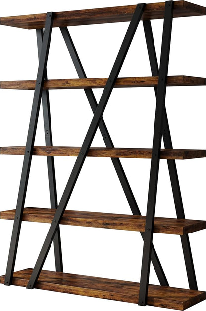 FUSUNBAO Unique 5-Tier Wooden and Metal Frame Bookshelf, Vintage Industrial by FUSUNBAO