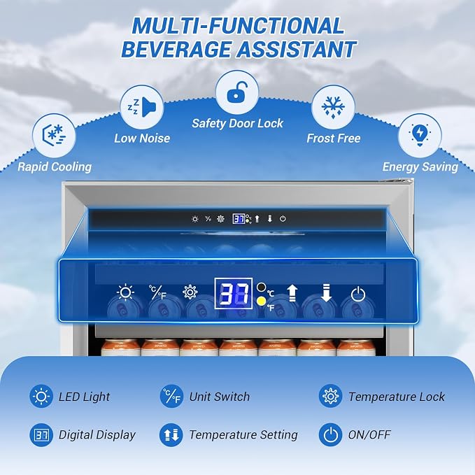 24" Beverage Refrigerator Undercounter | 180 Can Capacity | Built-In - Image 5