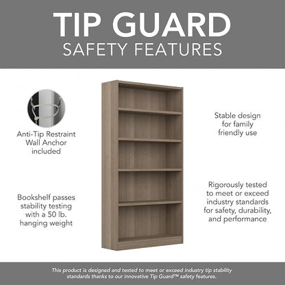 Bush Furniture Universal Tall 5 Shelf Bookcase in Ash Gray, Vertical Storage - Image 7