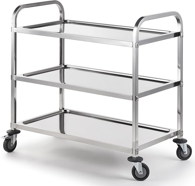 CURTA Stainless Steel Serving Trolley, Rolling Casters Brake Wheel, Commercial by CURTA
