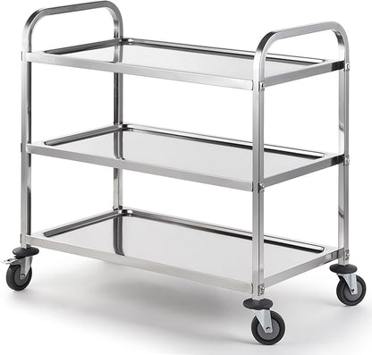 CURTA Stainless Steel Serving Trolley, Rolling Casters Brake Wheel, Commercial by CURTA