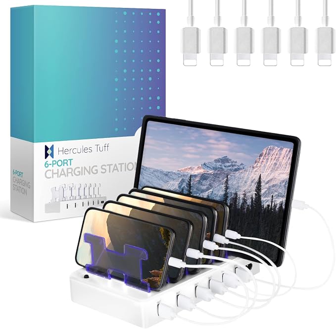 Charging Station for Multiple Devices – 6-Port USB Charging Dock for Apple & by HerculesTuff