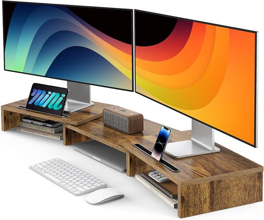AMERIERGO Dual Monitor Stand Riser- 3 Shelf Screen Stand by AMERIERGO