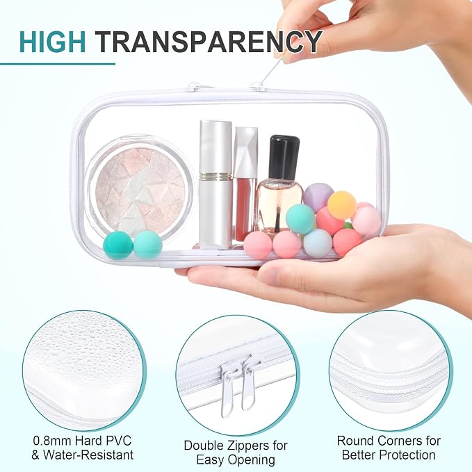 Hoolerry 4 Pcs Hard Clear Zipper Case Makeup Bags Plastic Pencil Pouch - Image 3