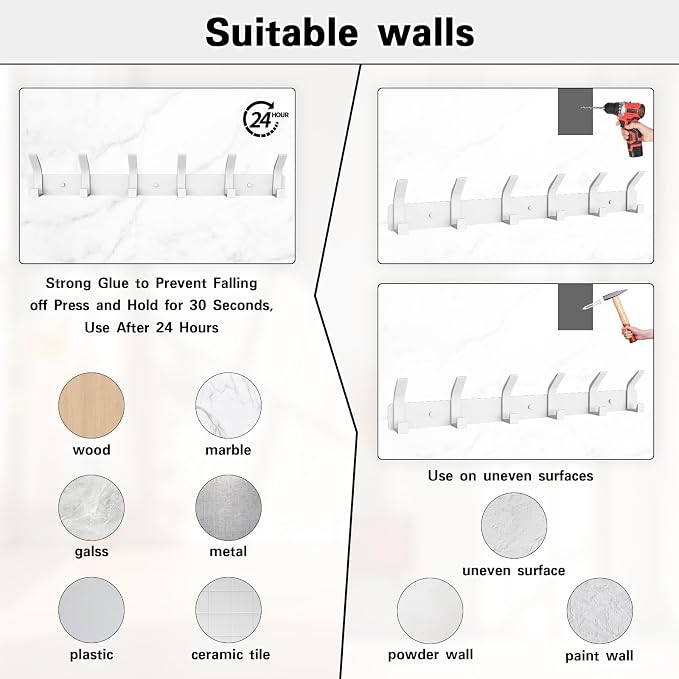2 Pack Coat Rack Wall Mount, 17.3 in Wall Hooks - Image 5