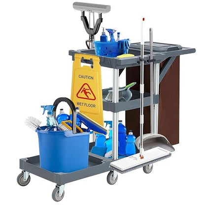 Commercial Housekeeping Utility Cart, Janitorial Cleaning Carts On Wheels by SLEKVERSA