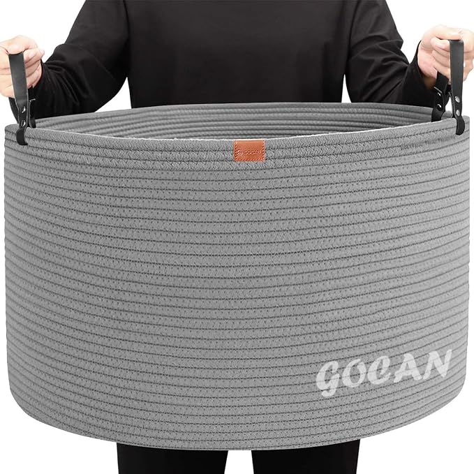 Extra Large Storage Laundry Basket 22" X 22"X 14" Cotton Rope Woven Basket by GOCAN