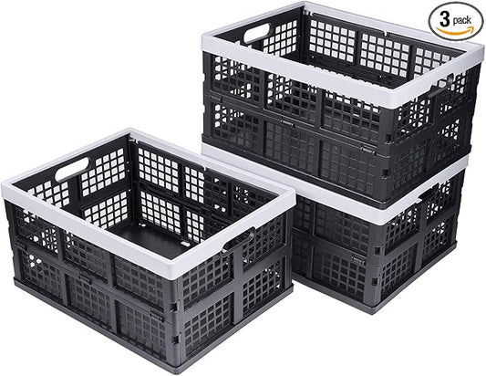 3-Pack Plastic Collapsible Storage Crates-30L, Foldable Plastic Crates by Aebeky