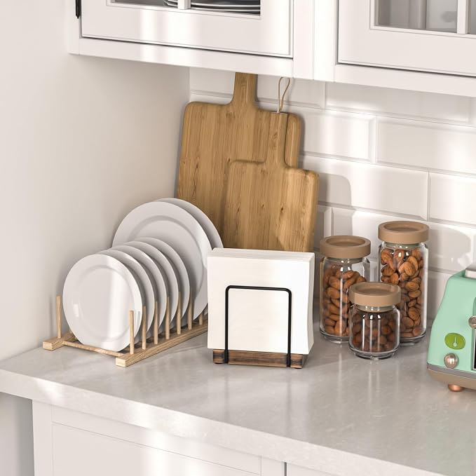 Napkin Holder for Table, Wood Iron Standing Napkin Dispenser for Dining Table - Image 3