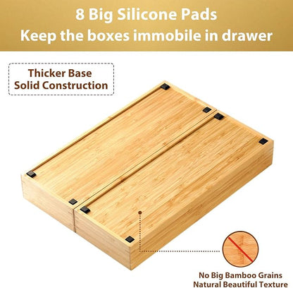 Umilife Bamboo Kitchen Utensils Organizer, Extra Long High Silverware Drawer - Image 3