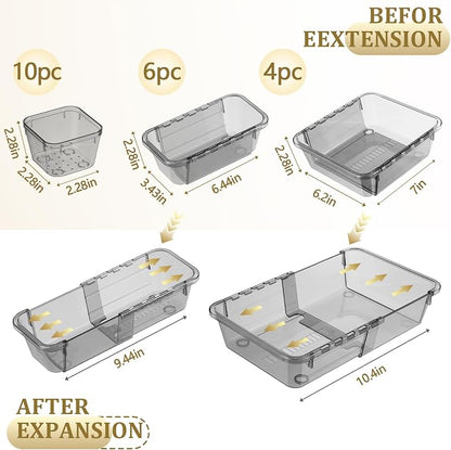 20 Pcs Adjustable Clear Drawer Organizer, Extendable Vanity Storage Bins - Image 2
