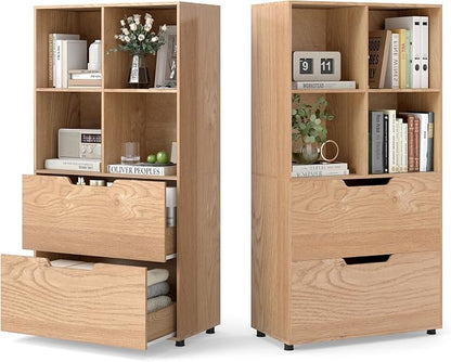 Giantex Bookshelf with 4 Cubes & 2 Drawers, 51” Tall Floor Bookcase with by Giantex