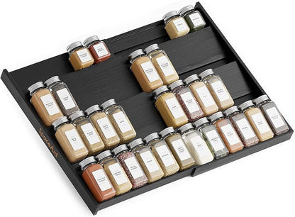SpaceAid Bamboo Black Spice Drawer Organizer, Expandable 4 Tier Spices Rack by SpaceAid
