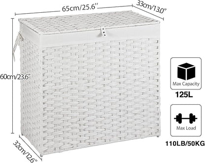 Greenstell Laundry Hamper with Lid, 125L Large Clothes Hamper with 3 Section & - Image 6