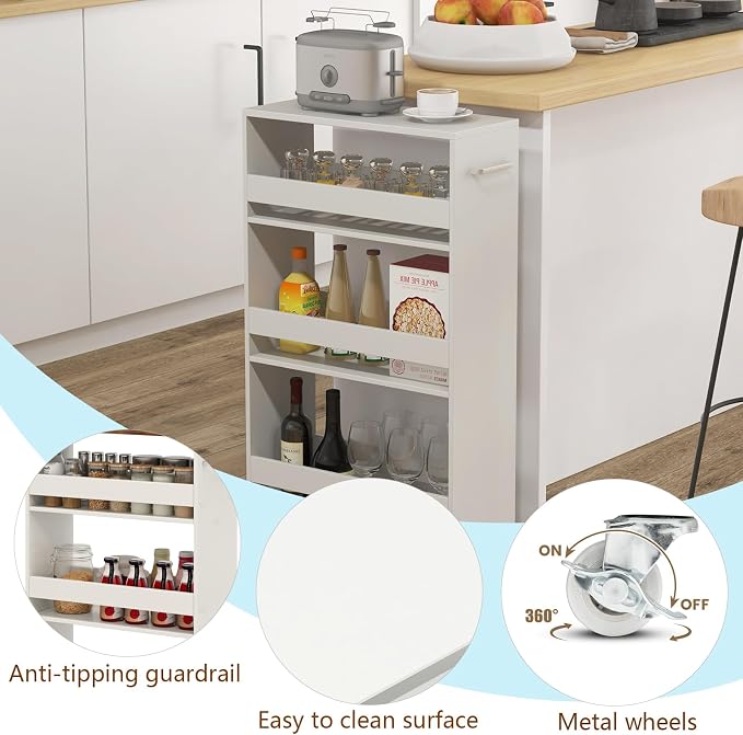 POWERSTONE 4-Tier Slim Storage Cart, Narrow Kitchen Rolling Cart w/Handle & - Image 6