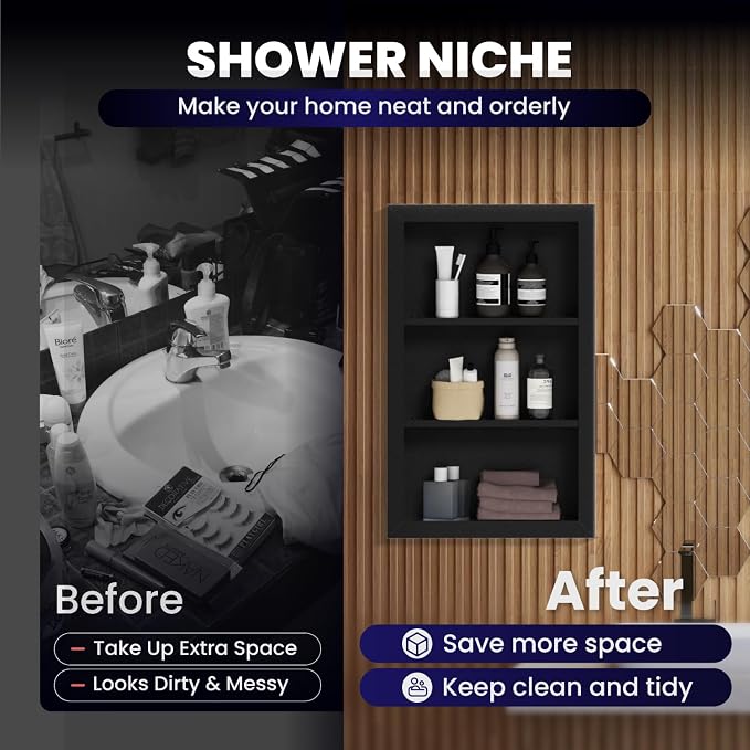 14" x 24" Stainless Steel Shower Niche, 3-Tier Waterproof Shelves, No-Tile - Image 6
