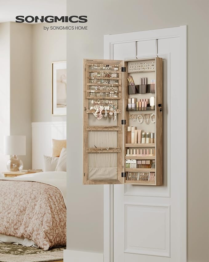 SONGMICS Mirror Jewelry Cabinet Armoire, Wall or Door Mounted Jewelry Storage - Image 8