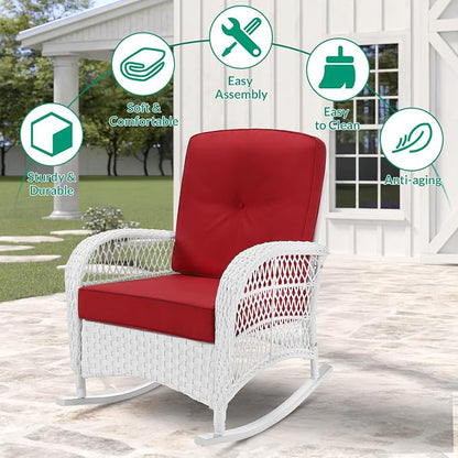 VIVIJASON 2 Piece Patio Wicker Rattan Rocker Chair, Outdoor Rattan Rocker Chair - Image 6