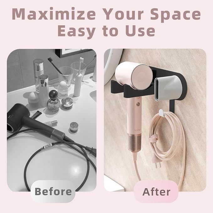Hair Dryer Holder Wall Mounted, Hair Dryer Organizer Self Adhesive Compatible - Image 5