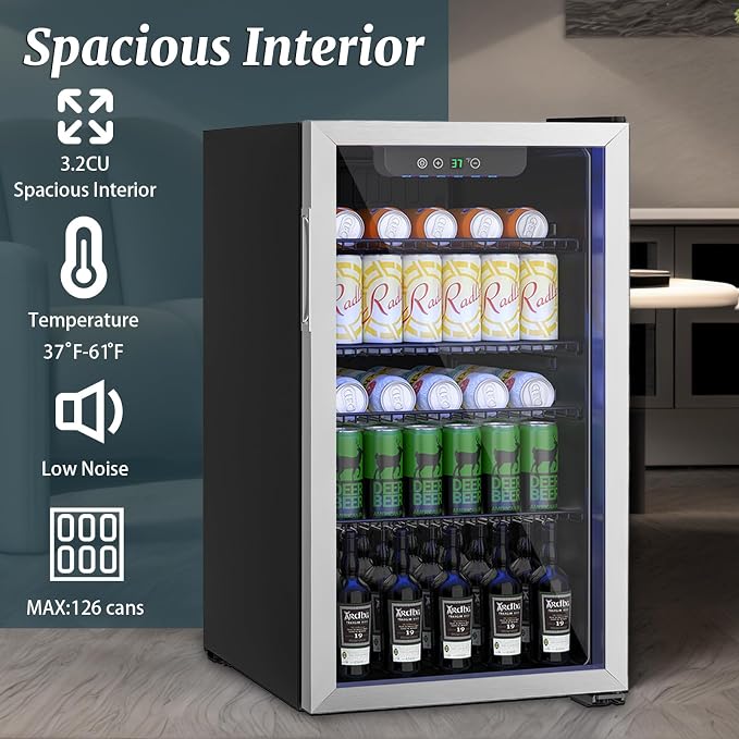 3.2 Cu.ft Beverage Refrigerator Cooler, 126 Can Mini Fridge - Image 5