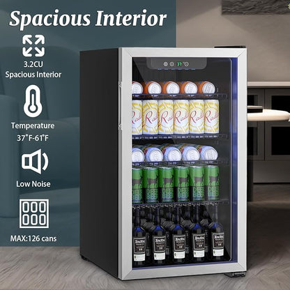 3.2 Cu.ft Beverage Refrigerator Cooler, 126 Can Mini Fridge - Image 5