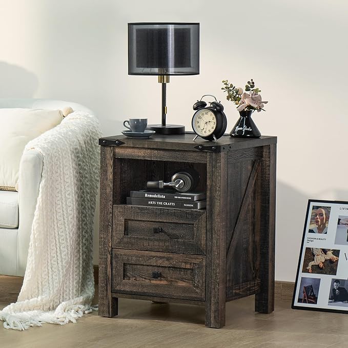 Nightstands Set of 2 with Charging Station, Farmhouse Night Stand with 2 - Image 6