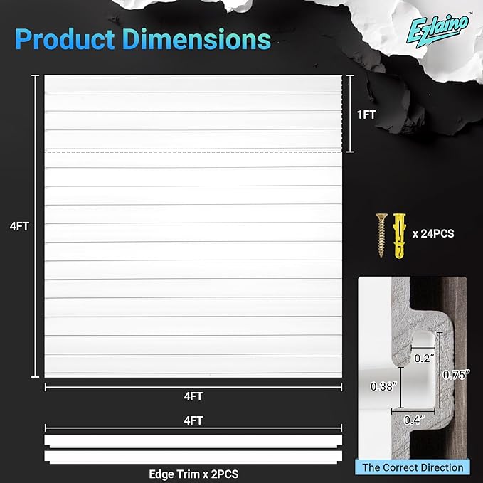 Ezlaino Slatwall Panel 4FT x 4FT, PVC Slat Wall Storage System, Waterproof - Image 2